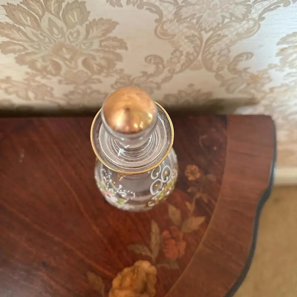 Vintage & Delicate Hand-Painted Romanian Glass Decanter from early 1900s